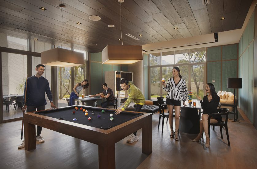 Game Lounge     The perfect space for relaxing, quality family time or entertaining friends, the Game Lounge offers an upholstered billiards table and ample furnishing for indoor recreational activities of all kinds.