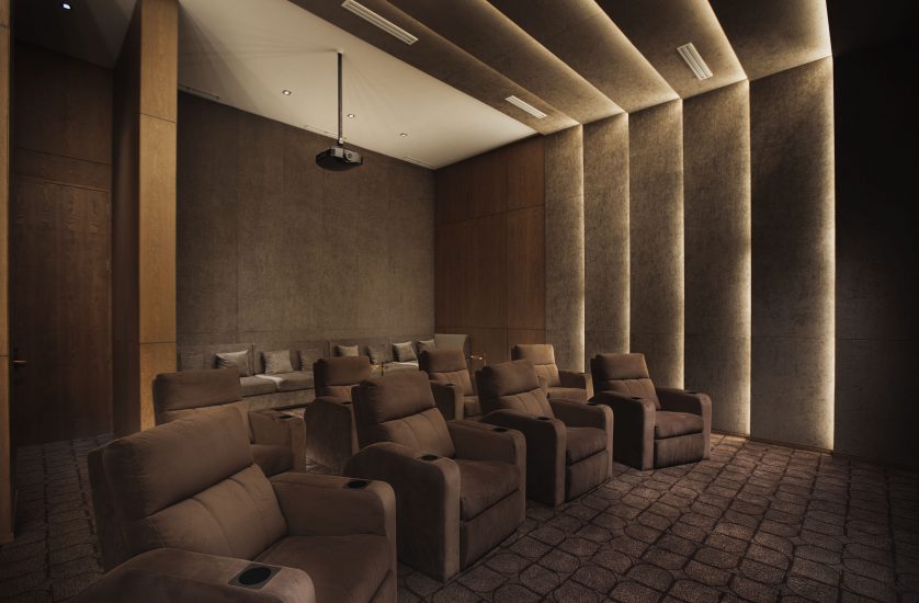 Theater Room     This sophisticated viewing retreat is defined by the plush leather sofas, discreet high-tech lighting, a state-of-the-art audiovisual system, and of course, the company you’re with.